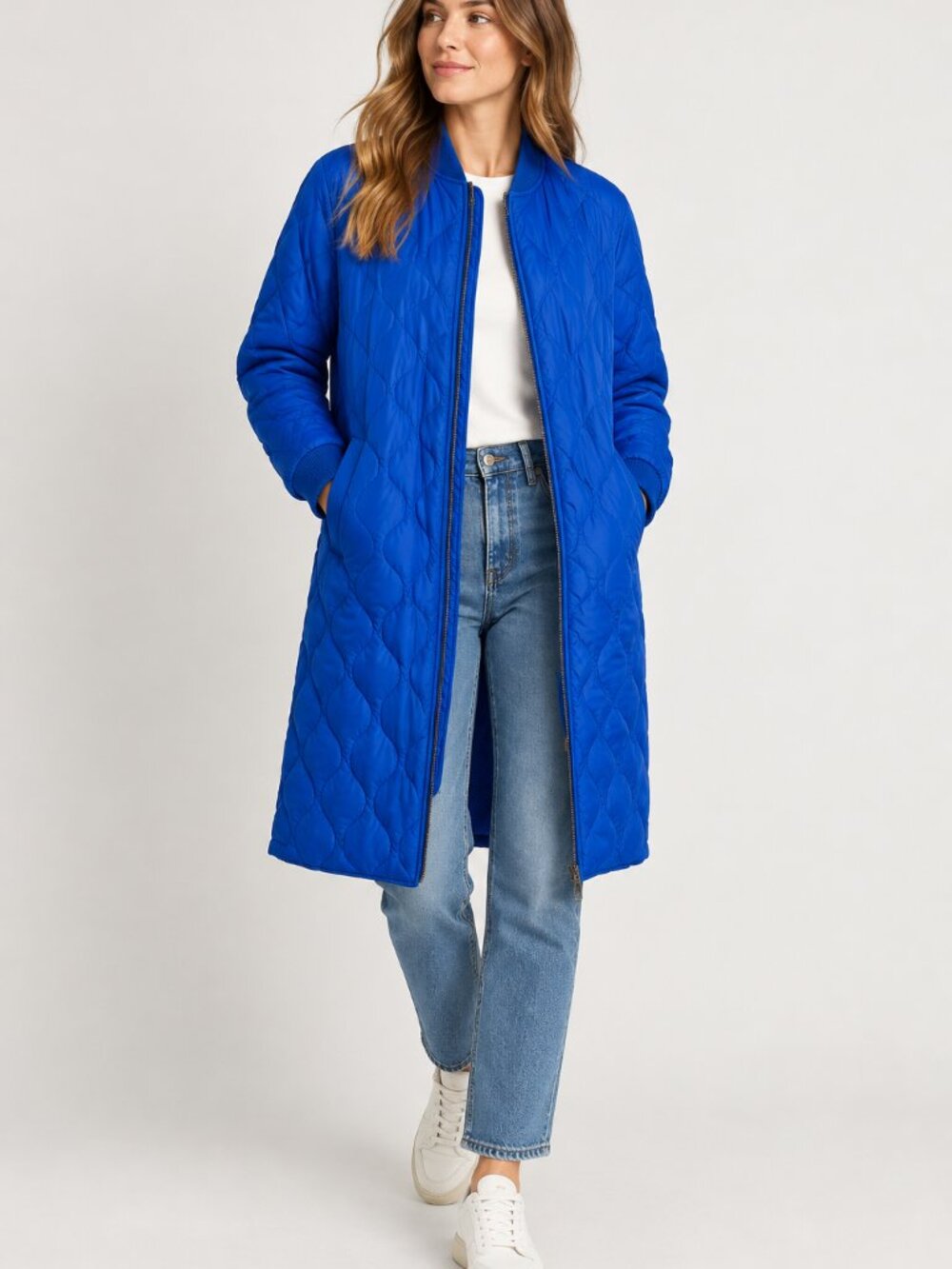 Everlane The ReNew Long Liner Quilted Coat Blue XS